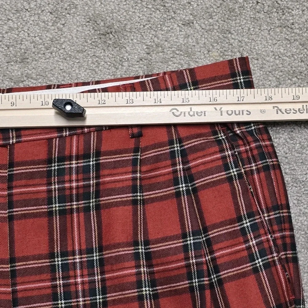 Paul Fredrick Vintage Red Tartan Plaid Wool Pants 35x32 Pleated Cuffed 80s